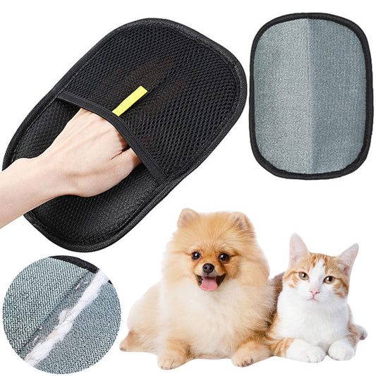Reusable black pet hair pickup mitt for upholstery